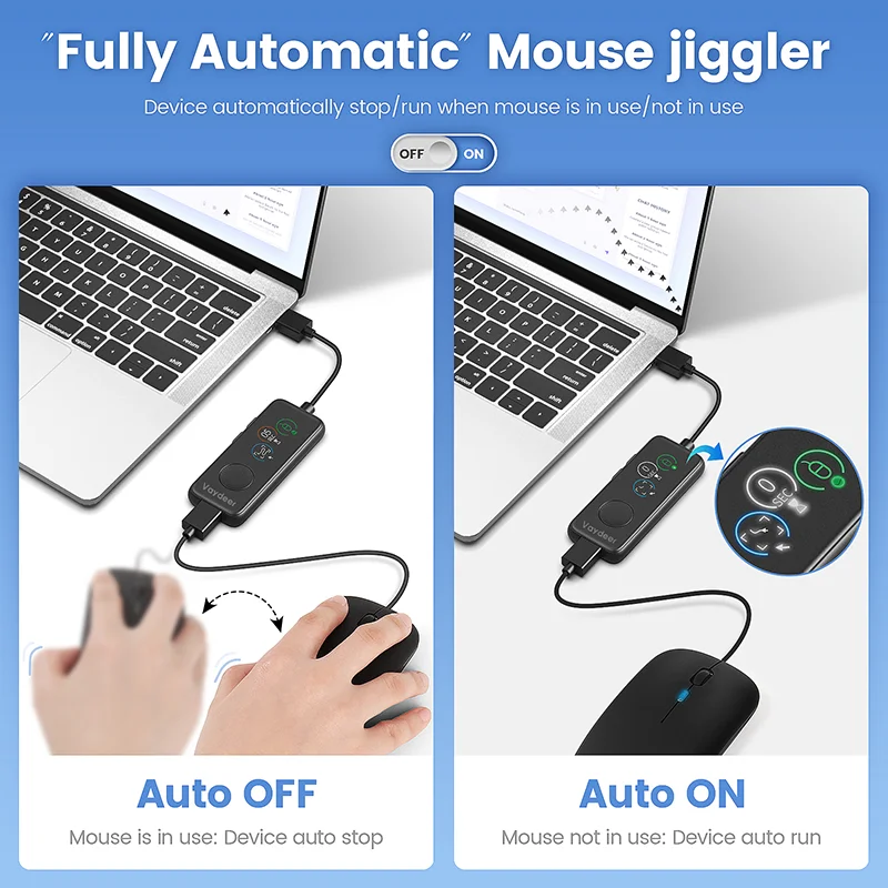 Fully Automatic Mouse Jiggler 100% Absolutely Undetectable USB Mouse Mover with HD Screen, Countdown Adjustable and 3 Tr