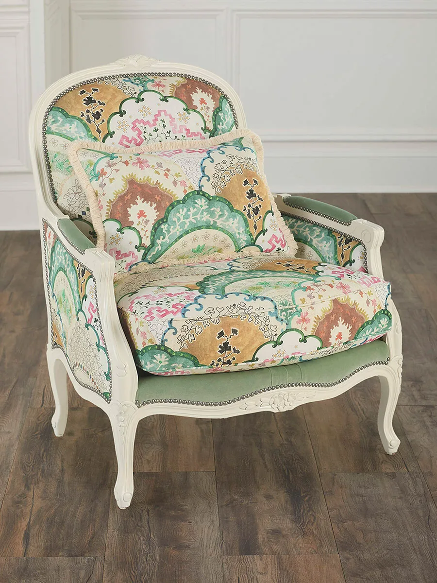 ^French Style Printed Solid Wood Single Chair Home Living Room Bedroom Cafe Leisure Sofa Chair American Country Style China