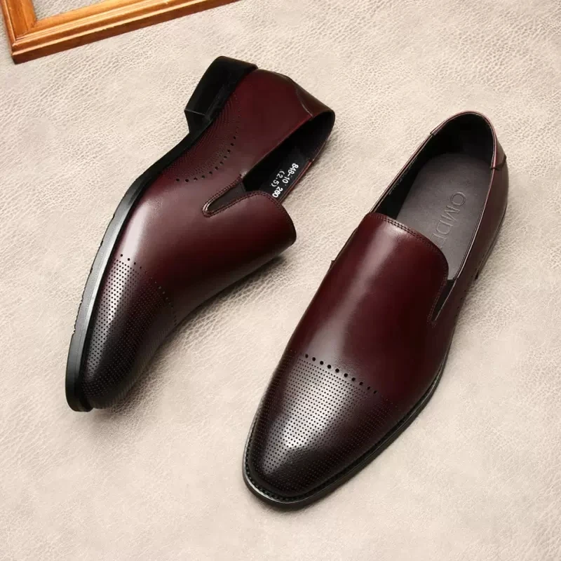 

Formal Men Oxford Shoes Genuine Leather Round Head Slip On Wedding Breathable Loafers Man Black Burgundy Elegant Dress Shoes Man