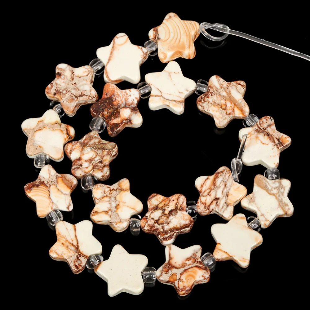 10mm Natural Stone Beads Off-white Sea Sediment Jaspers Star-shape Loose Beads for Jewelry Making DIY Accessories About 17-18pcs