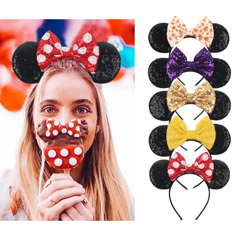 2026 Klassisches Mausohren-Stirnband mit Stickerei, 5 Zoll Pailletten-Punktschleife, Haarband für Mädchen, Festival-Party, DIY-Haaraccessoires – Detail 9