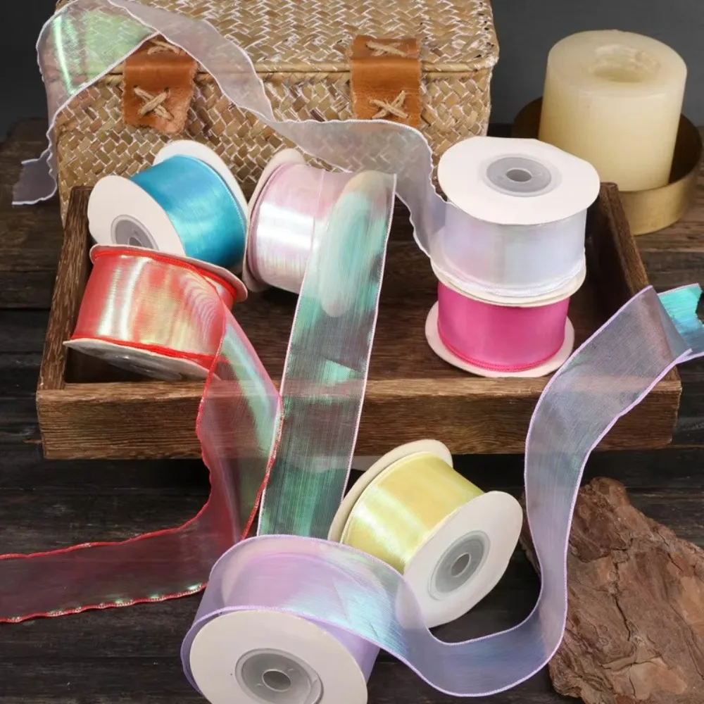 10 Yards Fishtail Yarn Bead Ribbon 40MM Gradient/Pleats/Magic/Gold Edge Reflective Iridescent Wavy Edge Ribbon DIY Craft