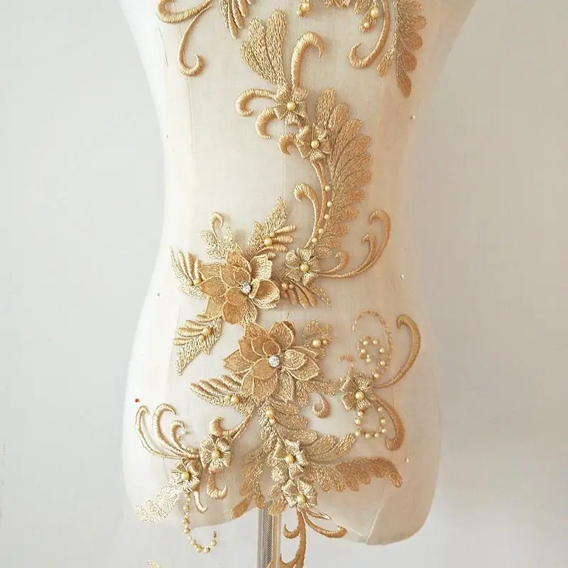 1Pc Big Wedding Dress Lace Applique DIY Craft Flower Patch Garment  Material  Lace Fabric