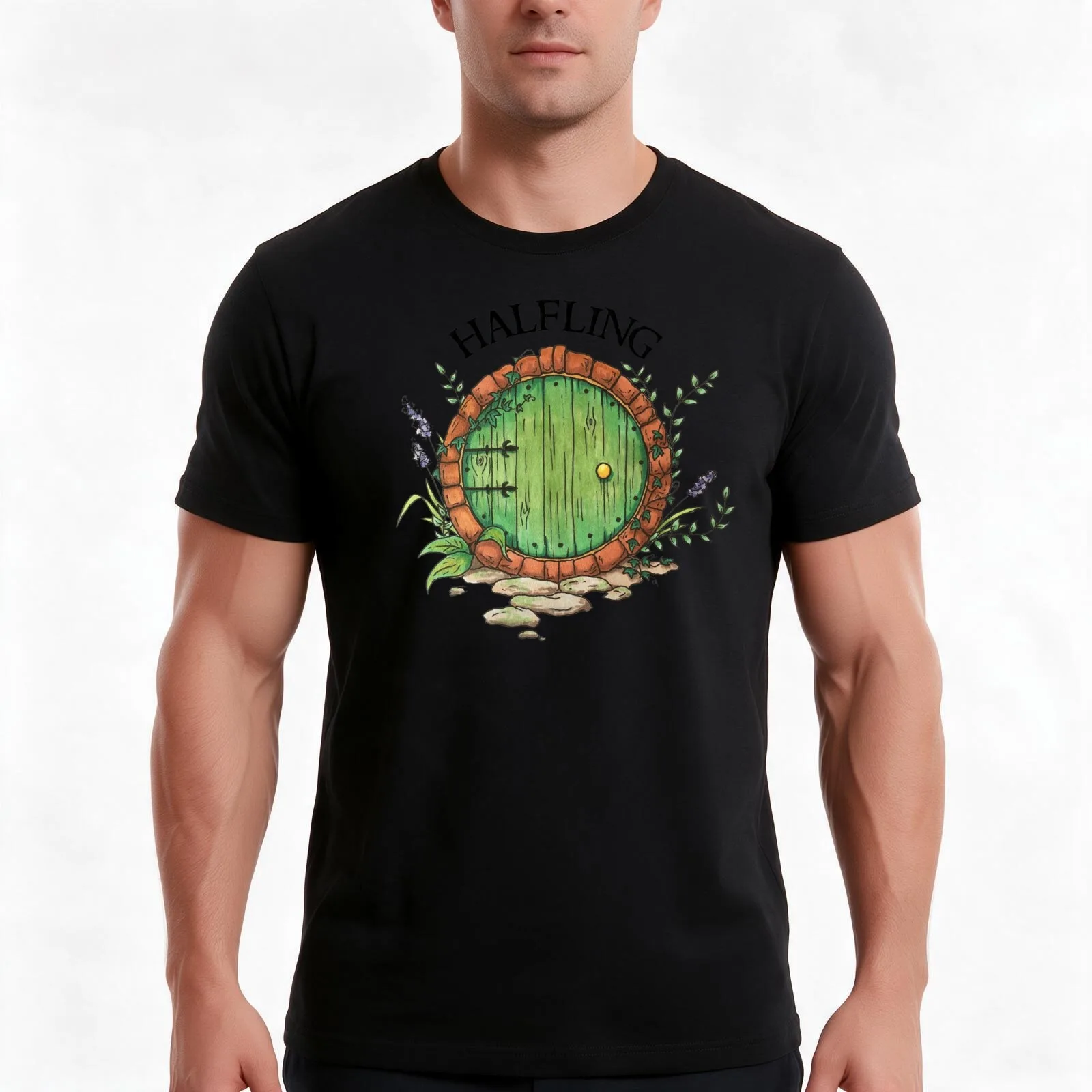 Cute Halfling T-Shirt, Summer Casual Cotton Tee, Oversized Streetwear Tops, Vintage Graphic Print, Loose Fit Short Sleeve