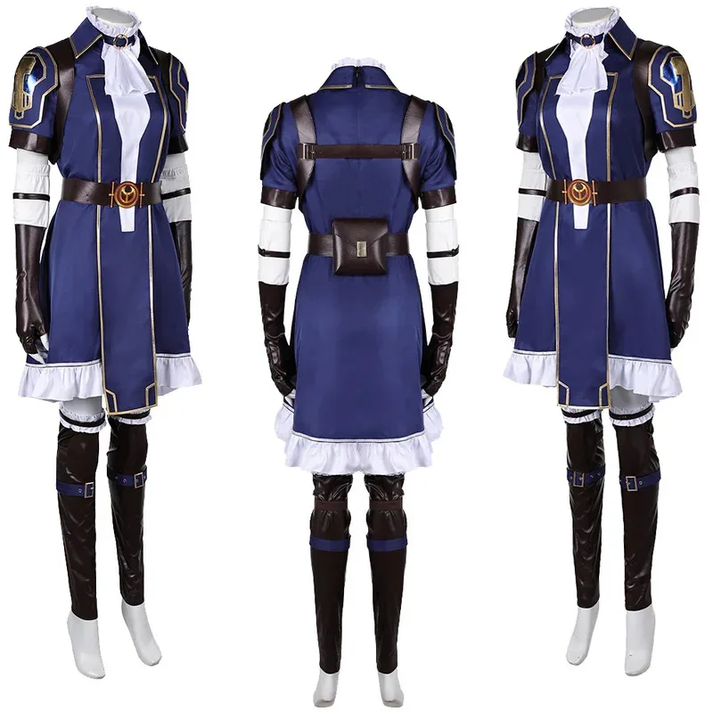 لعبة LOL Caitlyn أزياء Piltover شريف التأثيرية للنساء شعر مستعار أزرق ملابس لعب الأدوار للسيدات البالغات والفتيات بدلة كرنفال الهالوين