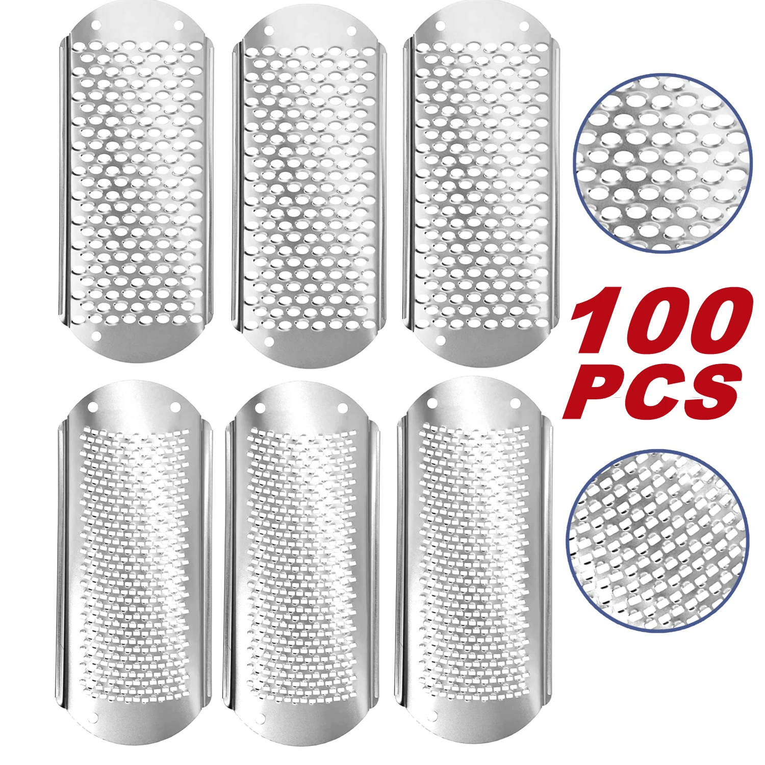 100Pcs Foot File Callus Replacement Blades , Pedicure Foot File, Colossal Stainless Steel Detachable Hard Skin Callous Removers