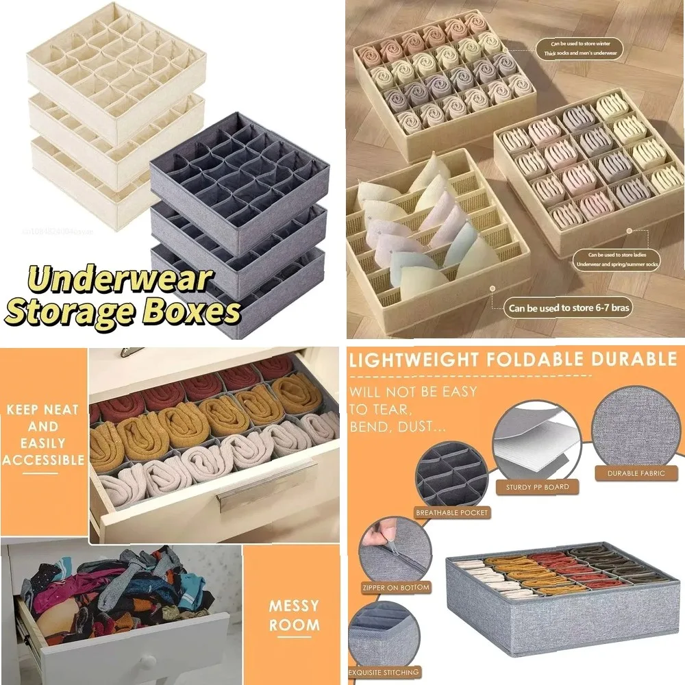 

Foldable Storage Box for Underwear Socks Bras Pants, Drawer & Wardrobe Organizer for Home Closet