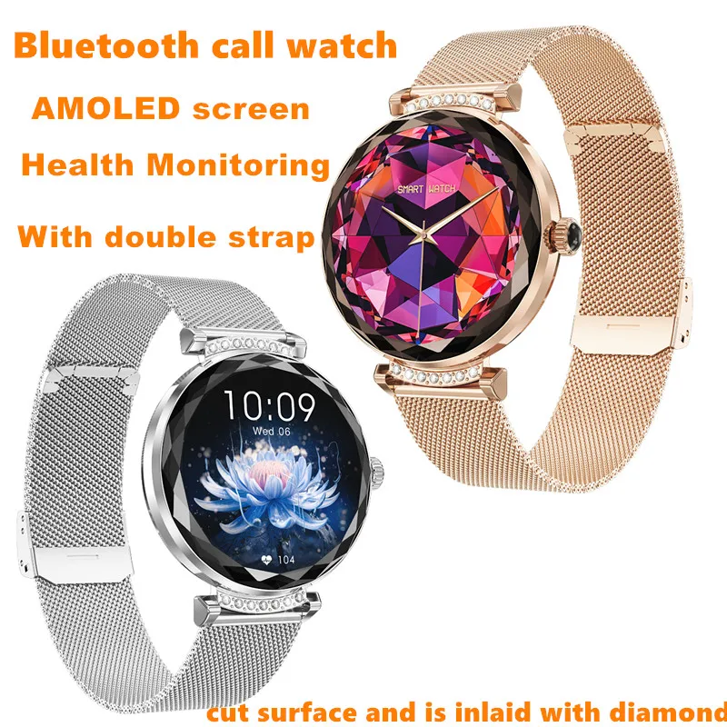 2024 New diamond luxury women watch Bluetooth call  sports sleep monitoring fashion dial magnetic charging smart watch