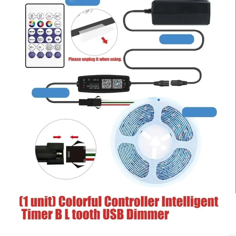 Bluetooth-Compatible RGBIC LED Controller With 16 Million Color USB / DC12-24V Power For Gaming Room TV Backlights