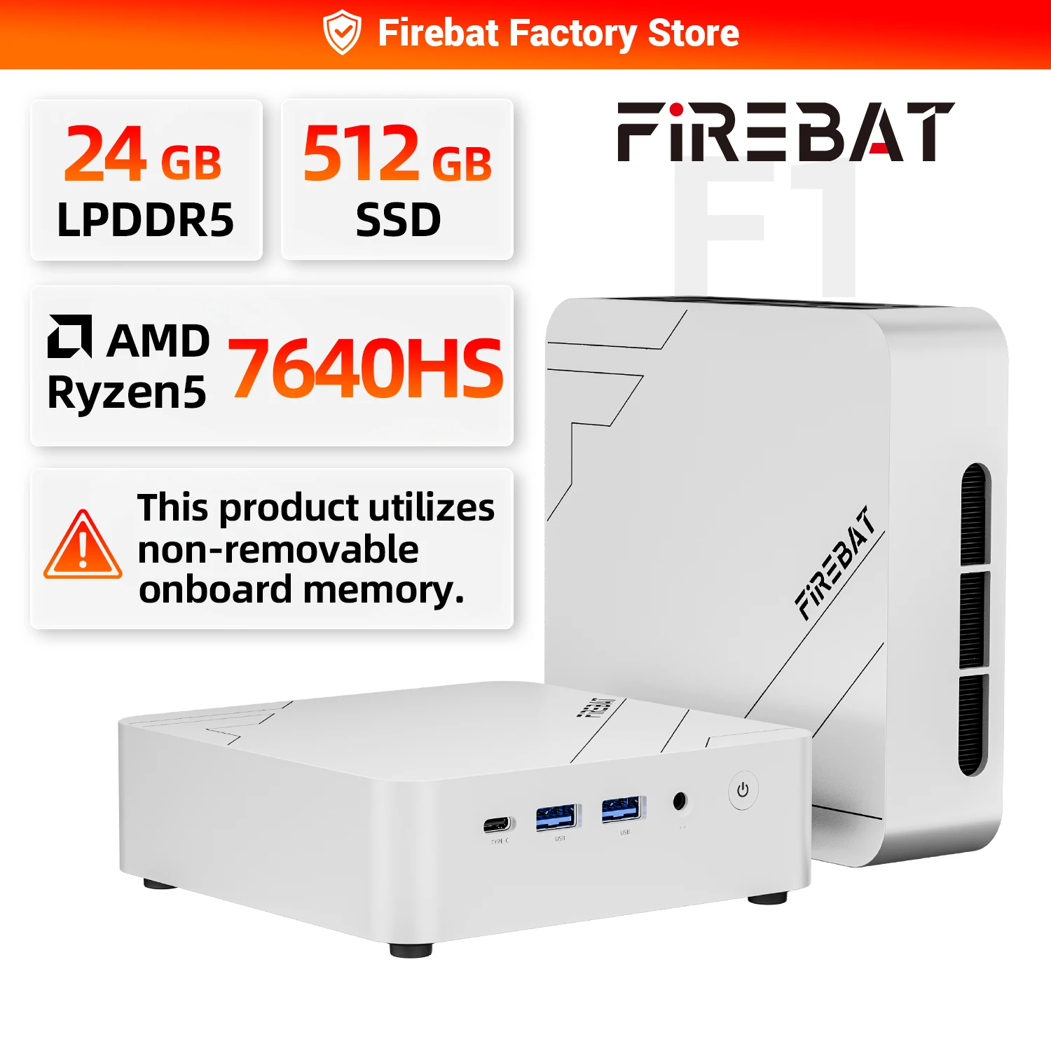 FIREBAT F1 ミニ PC AMD Ryzen 5 7640HS LPDDR5 24GB RAM 512GB SSD WIFI6 BT5.2 ポータブル MINI-PC Windows 11 デスクトップコンピュータ