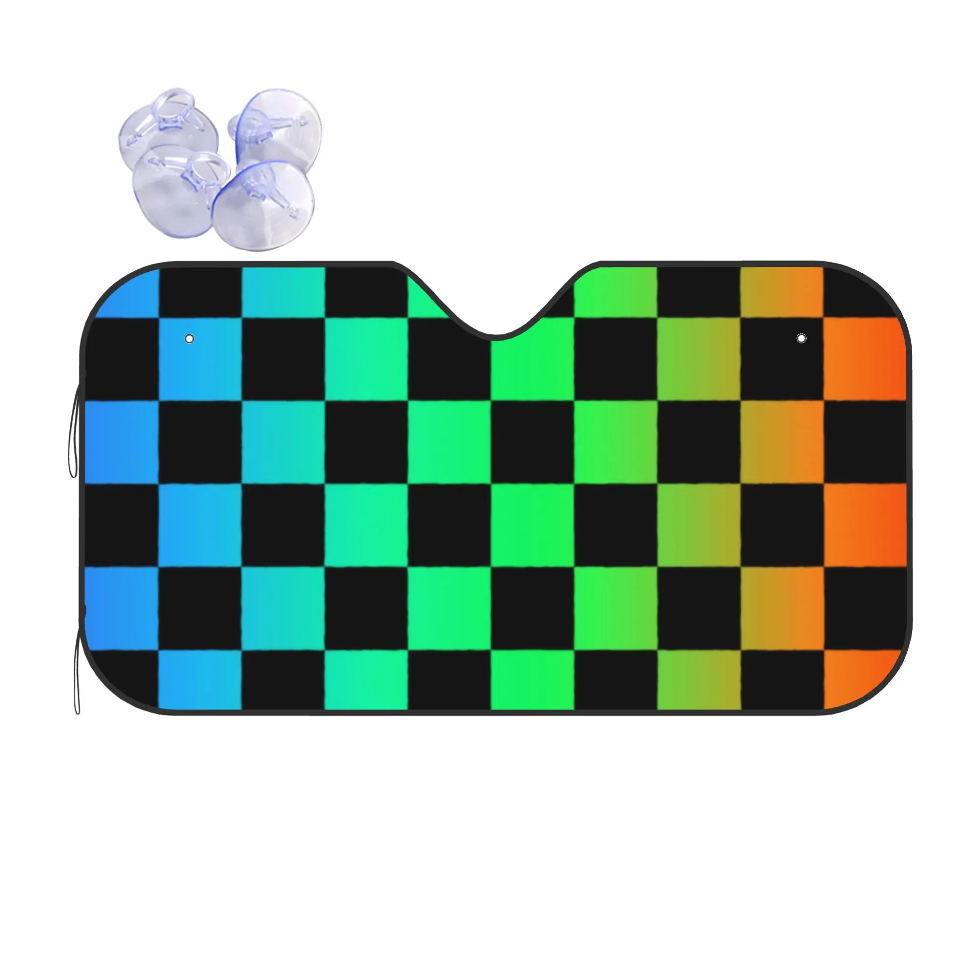 Rainbow Checkers Checkerboard Car Front Windshield Sun Visor Heat Insulation  UV Protection Portable Aluminum Foil Auto Visor