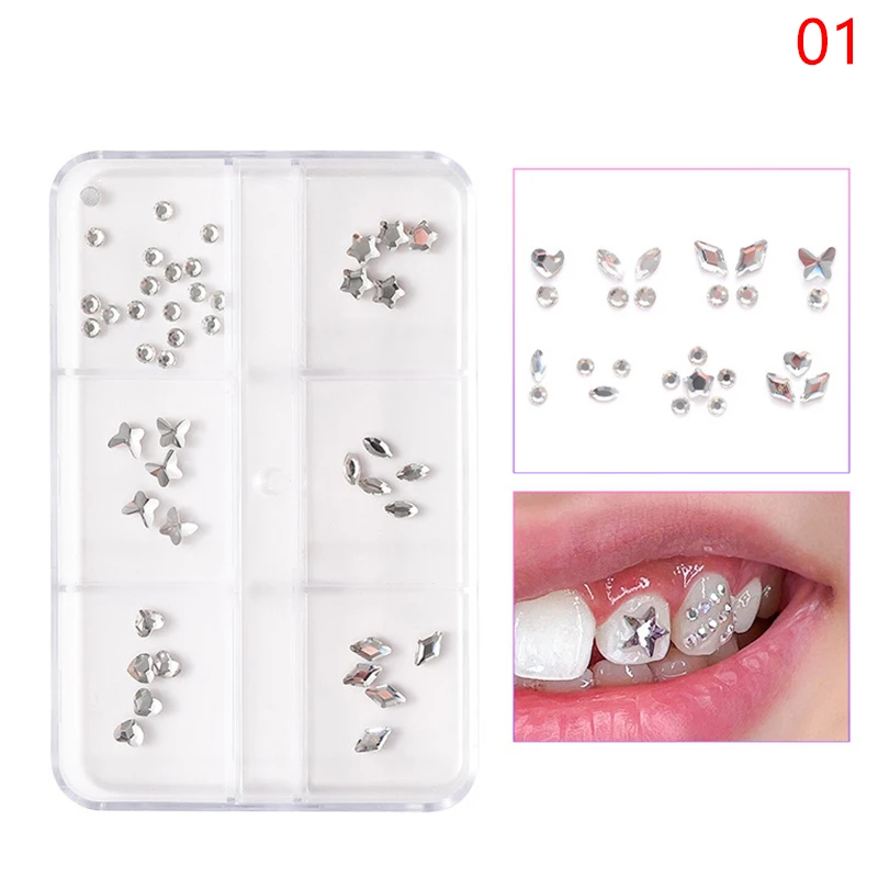 1Set Dental Tooth Gems Crystal Diamond Ornament Diy Tools Denture Acrylic Various Shapes Color Teeth Jewelry