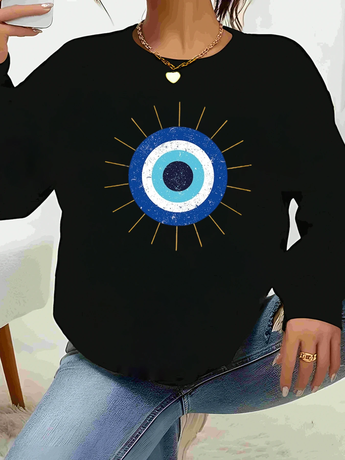 

Топ с длинными рукавами и принтом сглаза, повседневная одежда на Хэллоуин для женщин