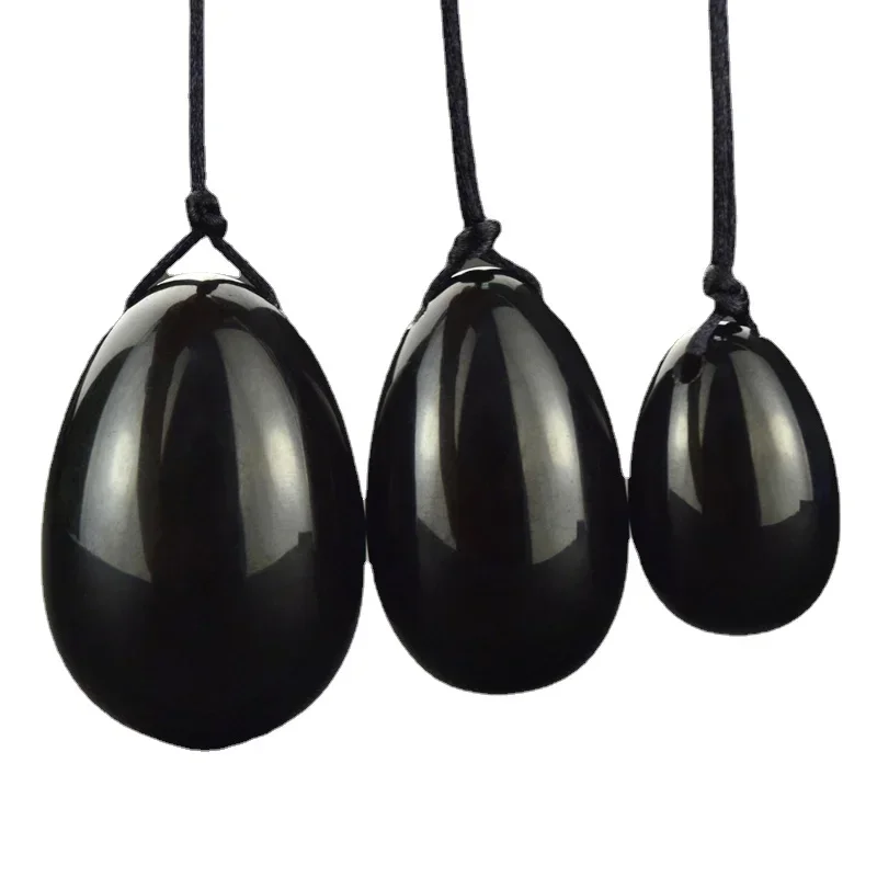 Schwarzes Obsidian-Yoni-Ei, natürlicher Jade-Massage-Kristallstein für Kegel-Übungen, vaginale Muskelmassage, Ben Wa Balls Massageball