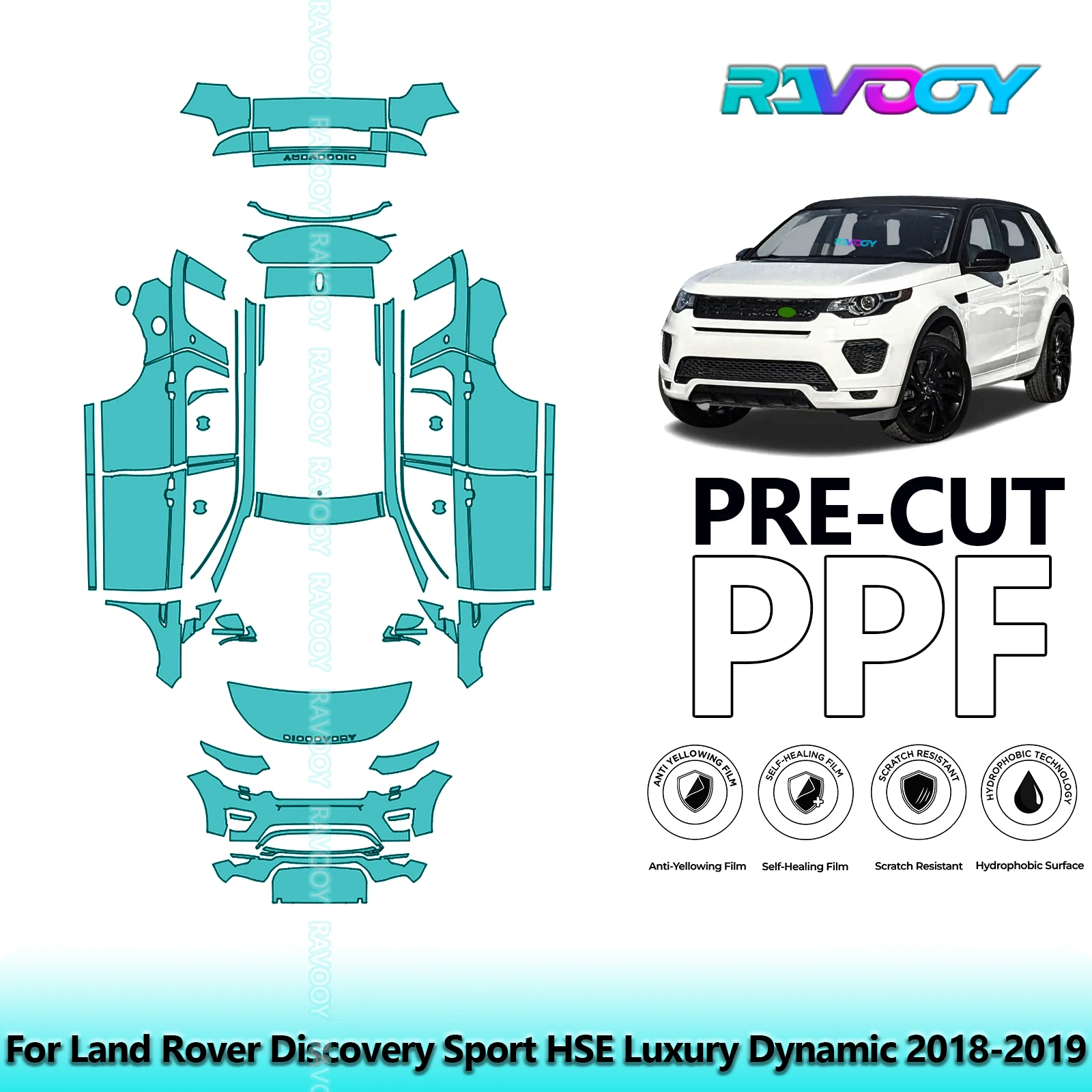 RAVOOY 8.5Mil Precut TPU PPF Full Vehicle Clear Bra Stone Guard For Land Rover Discovery Sport HSE Luxury Dynamic 2018-2019
