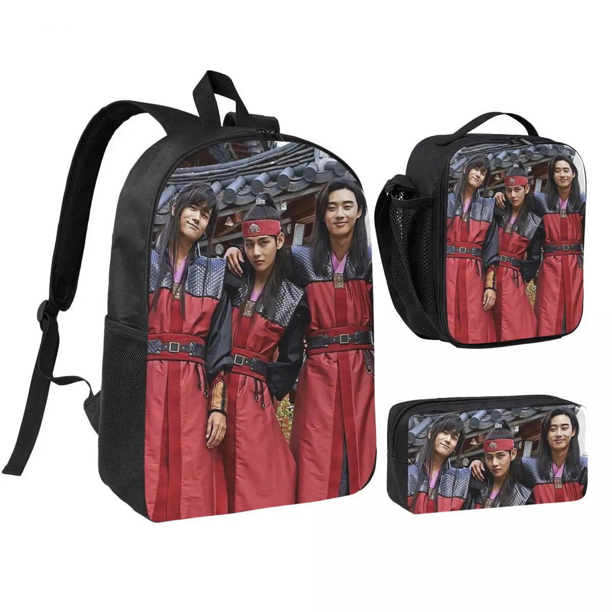 Mochila Cast Of Hwarang TV para niños y niñas, mochila escolar, bolsos de hombro, 3 piezas, bolsa de almuerzo aislada, estuche para lápices
