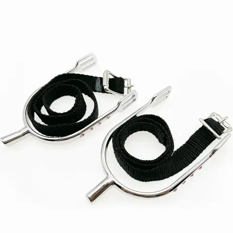 1 Pair English Spurs with Straps for Women Zinc Alloy Chrome Plated Equestrian Spurs Round Spurs with Rhinestone