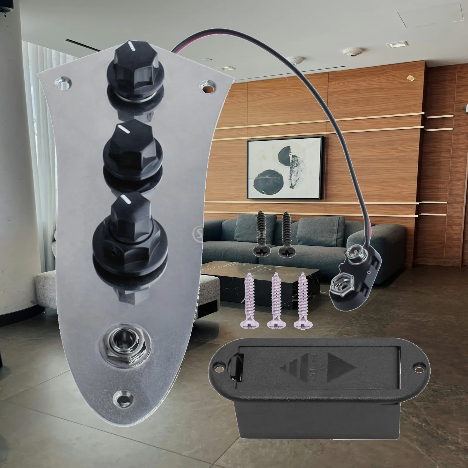 Bass Guitar Active Preamp Circuit Board Control Plate with 2 Band EQ Volume Balance Knobs for Jazz Bass