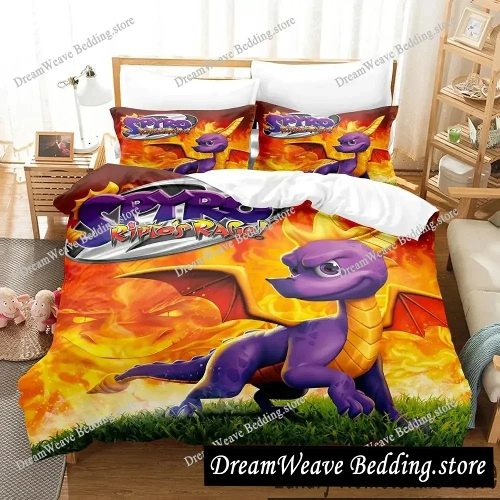 3D Printed Anime Spyro Reignited Trilogy Bedding Set Duvet Cover Bedroom Comforter Single Twin King Size Quilt Cover Luxury Gift