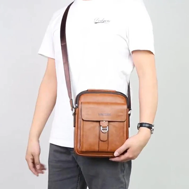 Bolso de hombro para hombre, maletín de cuero PU, cuadrado, Tote de diseñador de negocios, bandolera cruzada lateral, marido