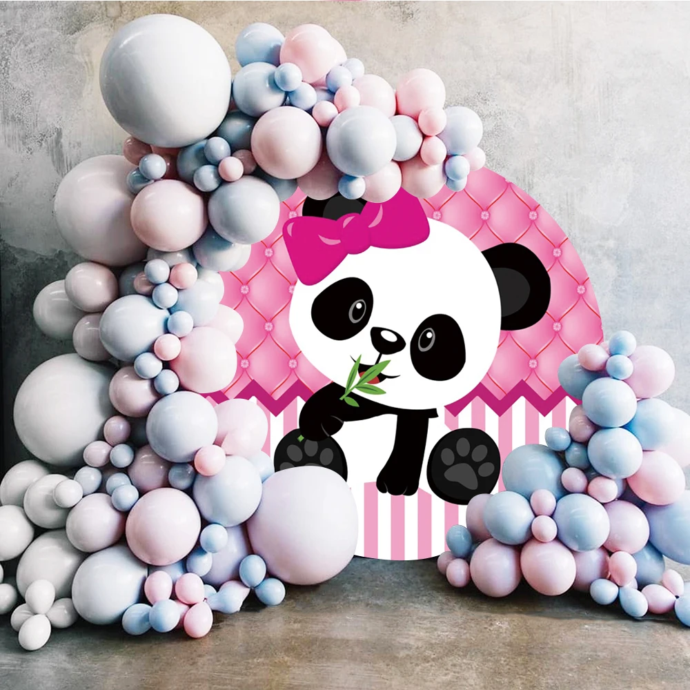 Laeacco น่ารัก Panda ฉากหลังสีชมพูและสีขาวลายดอกไม้ทารกสาวเจ้าหญิงวันเกิดที่กำหนดเองการถ่ายภาพพื้นหลัง