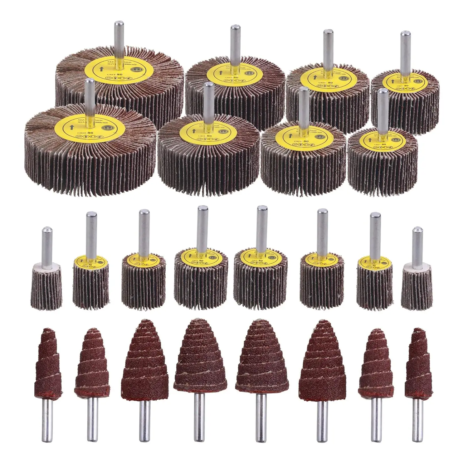 

24-Piece 80 Grit Flap Wheel Set, 1/4" Shank for Drill & Die Grinder, Rust Removal