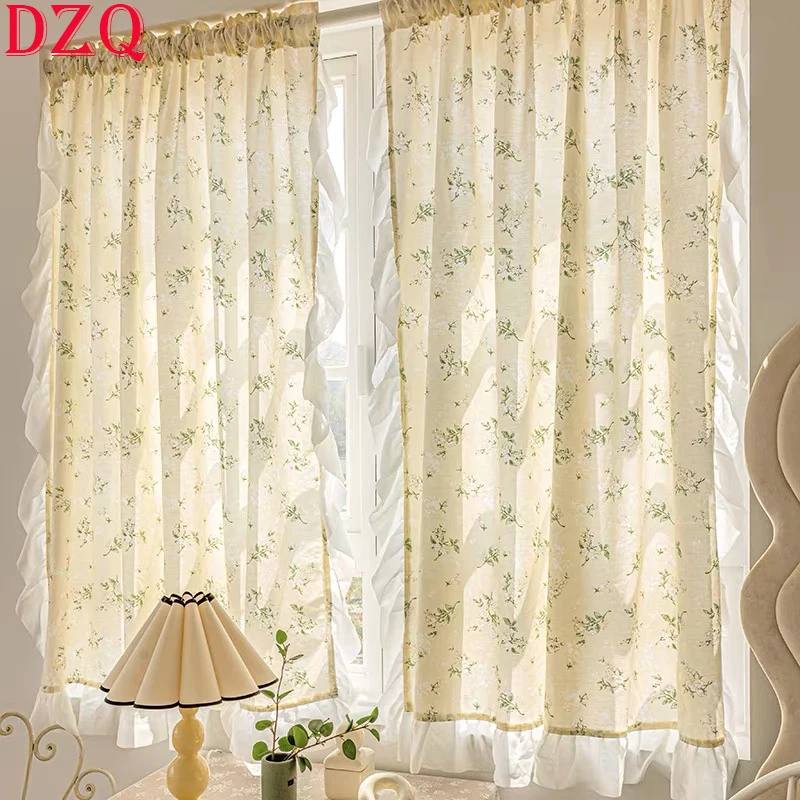 

170*180 Idyllic French Fruit Door Curtains Cloth for Living Room Cotton and Linen Warp Ruffled Lace Curtains for Kitchen #A424