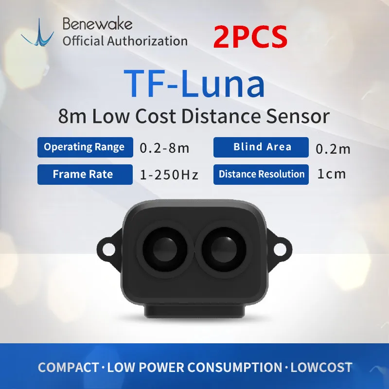 

2PCS Benewake TF-Luna 8m detection distance, small size, low cost, light weight, obstacle avoidance, integrate laser distance