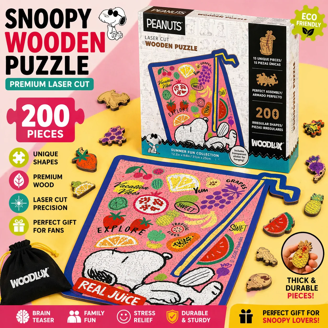 

Peanuts Puzzles for Adult Official Licensed Charlie Brown Wooden Puzzle 200PC Unique Shaped Jigsaw Puzzles Snoopy Gift for Women