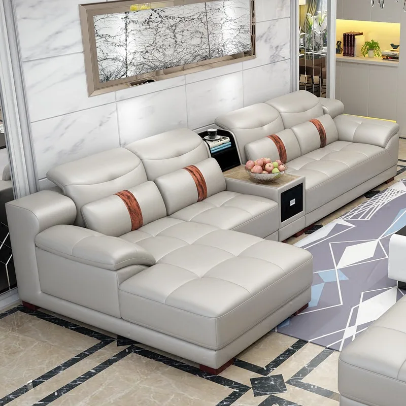 Ledersofa, moderne, einfache Wohnzimmerkombination, erste Schicht aus Rindsleder, Wohnungsecke