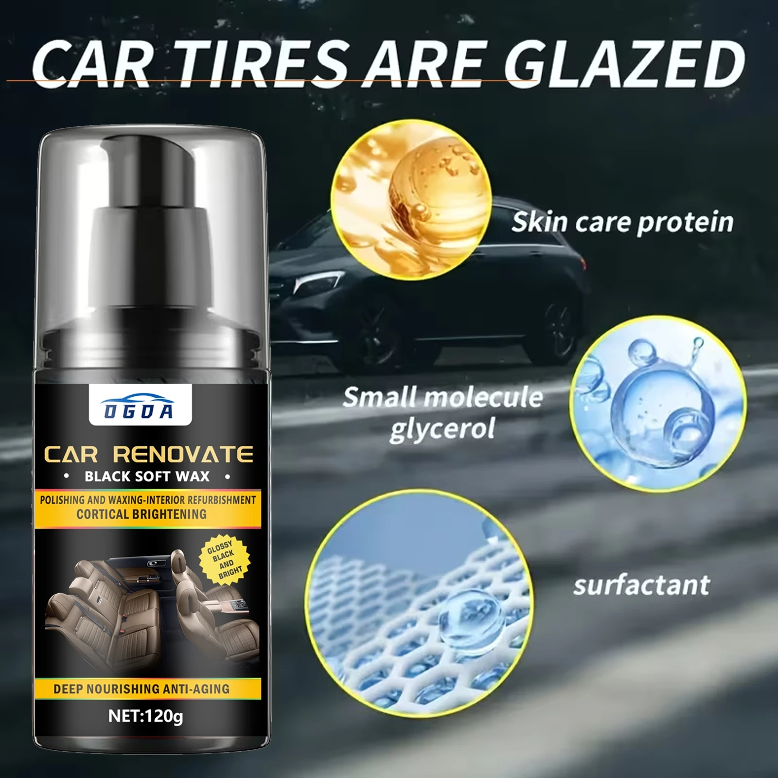 Car Interior Renovation Polish - Polish for Plastic Dashboard And Instrument Panels, Glossy Finish Treatment, Black Gloss Restor