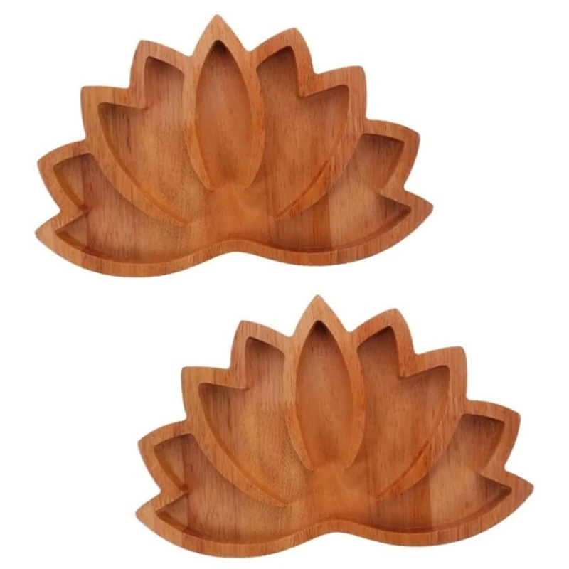 2Pcs Wooden Lotus Shape Crystal Display Tray Set Retro Jewelry Essential Oil Crystal Storage Tray Kit