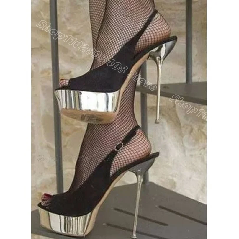 

Black Flock Platform Stiletto Sandals Peep Toe Fashion British Style Banquet Dress Women Sexy Shoes 2024 Zapatos Para Mujere