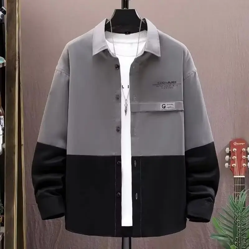 

Loose Fit Men's Long Sve irt Casual Sle Color Blo Design Polyester Fabric Autumn Spring Faionable Versatile irt