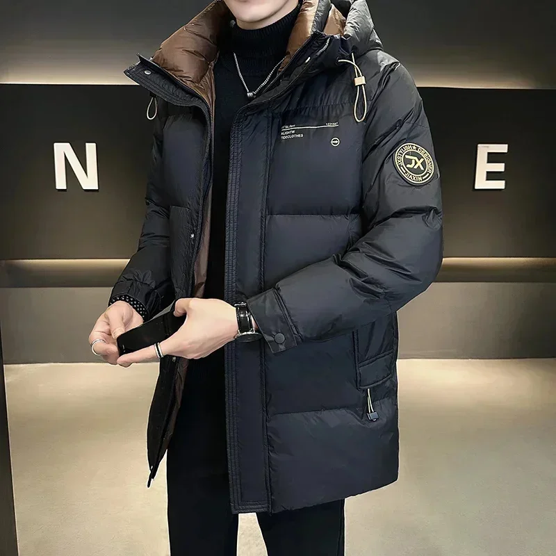 Parka longa grossa de luxo masculina, jaqueta quente, casual com capuz masculino, roupas de grife, inverno, novo, 2022