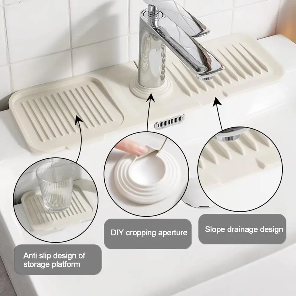 Kitchen Silicone Faucet Mat Water Ripples Faucet Water Pad Splash Sink Large Protector Bathroom Mat Catcher Countertop H3s4