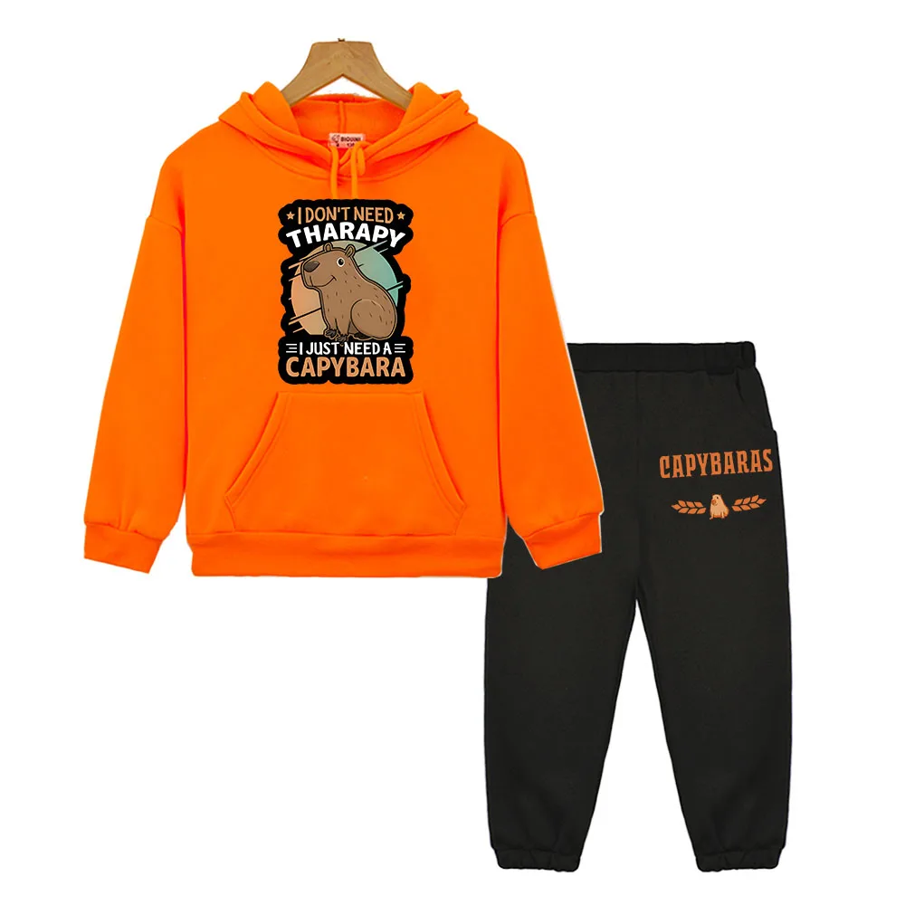 

Capybara Hooded Sets Fleece Sweatshirt anime hoodie y2k sudadera Autumn Casual Pullover boys girl Jacket kids boutique clothes