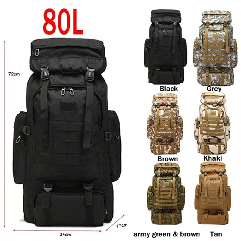 

80L Outdoor Rucksacks Oxford Fabric Waterproof Tactical Backpack Sports Camping Hiking Trekking Fishing Hunting Bags