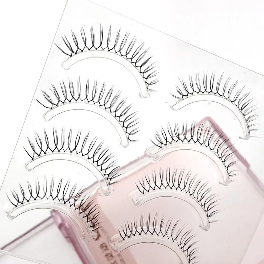 4 Pairs U-shaped Korean False Eyelashes 5-9mm Natural Long Wispy Eyelashes Transparent Stems Girl Group Eyelashes Reusable