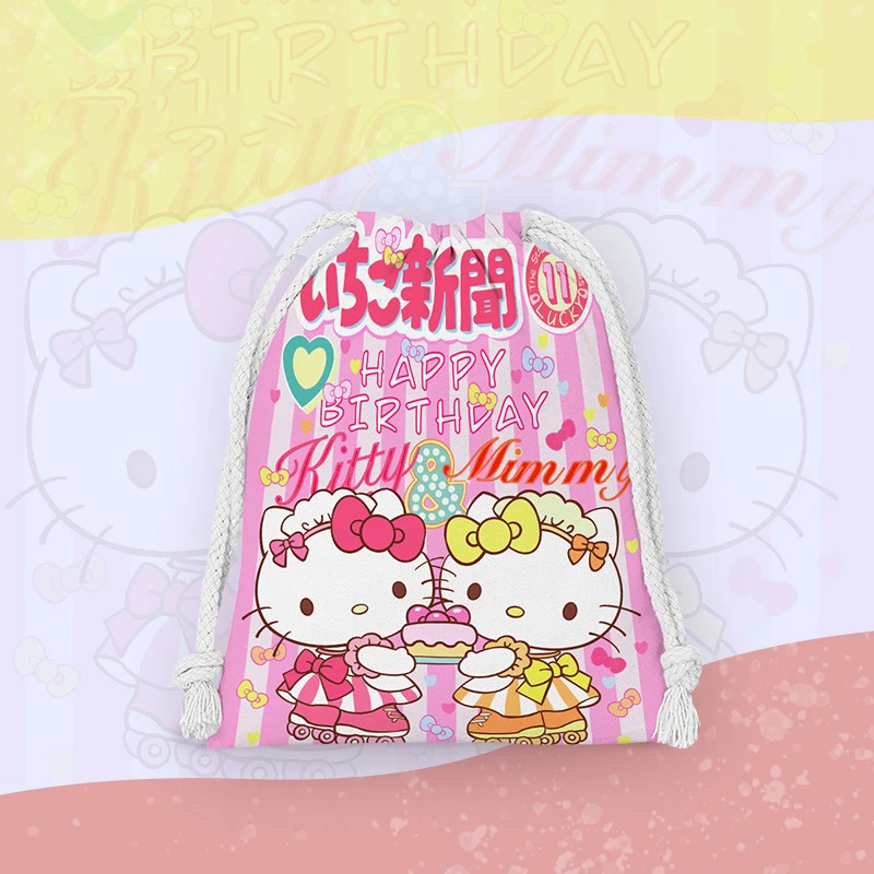 

Sanrio Drawstring Bag Hello Kitty Cinnamoroll Anime Kawaii Canvas Bag Cartoon Cute Student Handbag Book Storage Bag Toys Girls