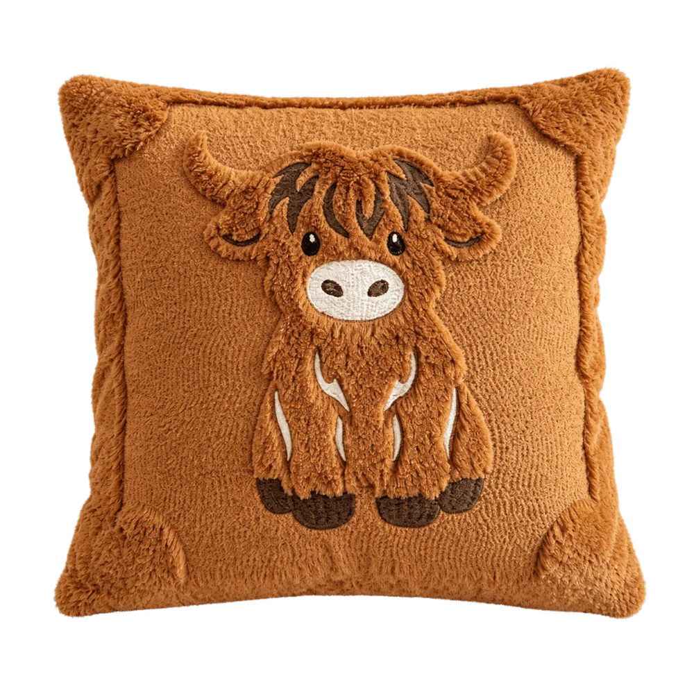 Cute 45x45cm Highland Cow Pillow Cover Sofa Bed Decor Soft Throw Pillow Case Breathable Cozy Cushion Cover Christmas Decor