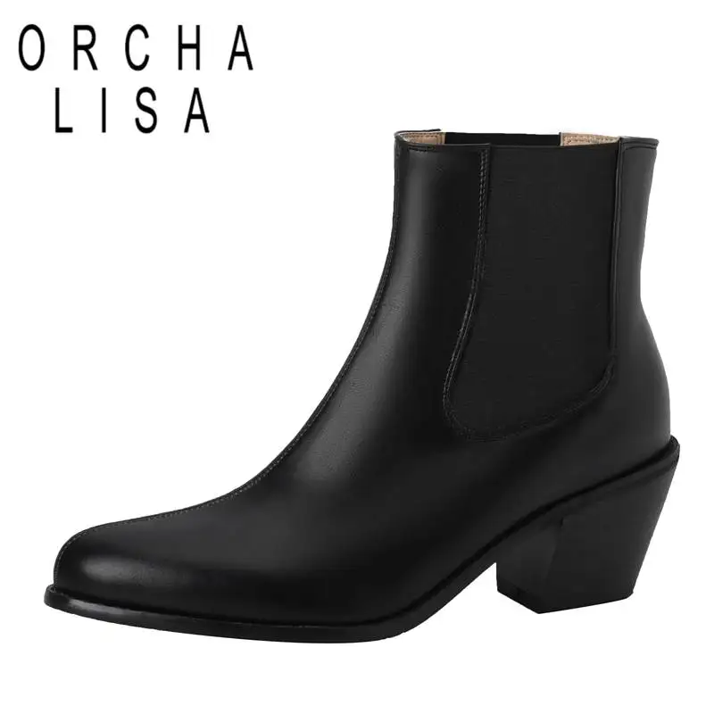 

ORCHA LISA 2022 Brand Shoe Woman Booties Pointed Toe Block Heel 6cm Slip On Largr Size 43 44 45 46 47 Concise Daily Ladies Boots