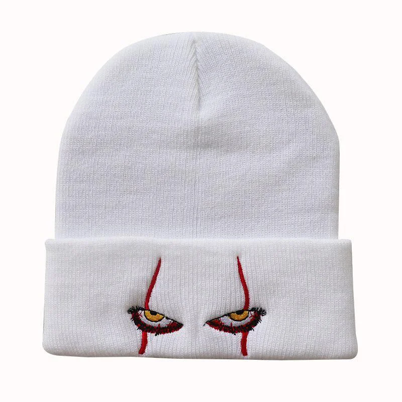 Embroidered Woolen Beanies Hat Scary Clown Eyes Knitted Hat Warm Hedging Hip-hop Hat Woolen Halloween Hat Beanies 100pcs