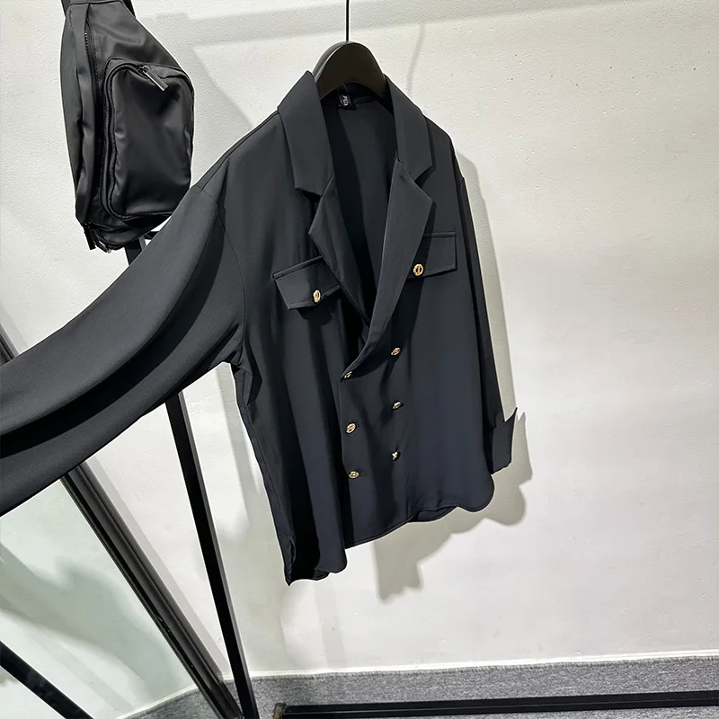 Fashionable Idle Style Unique Classic Suit Collar Double Breasted Shirt Versatile Retro Non-Ironing High-Grade Top Fashion