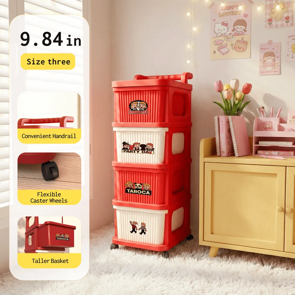 

TwoTier FourTier Rolling Storage Cart With Drawers, Cute Cartoon Design, LargeCapacity Movable Storage Cart, Suitable For Kitch