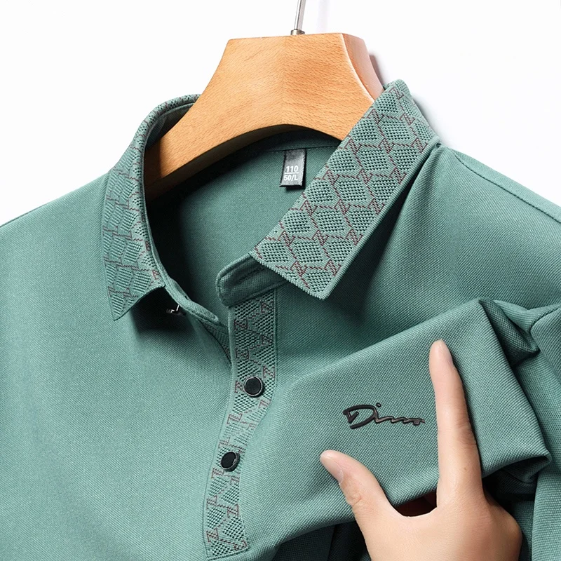 Herren Exquisites Poloshirt mit Buchstaben-Stickerei Luxuriöse Qualität Herbst Revers Langarm T-Shirt Business Trend Herrenmode