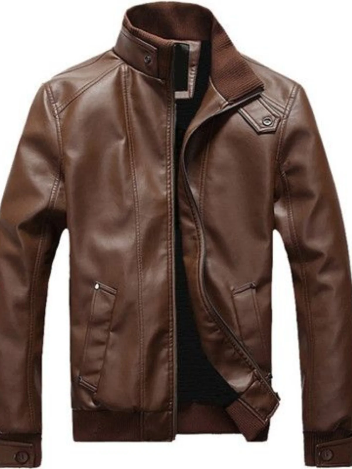 

Slim Fit Korean Sle Motorcycle Jaet Men's Casual Stand Collar Leather Coat Spring Autumn Trend Outerwear M Model