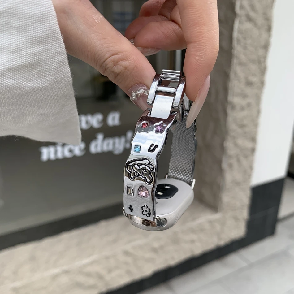 Cute Dog Color Diamond Wave irregular Bracelet For Xiaomi Mi Band 10 8 9 Metal Strap For Miband 9 Pro 8 Pro Watch Band Wristband
