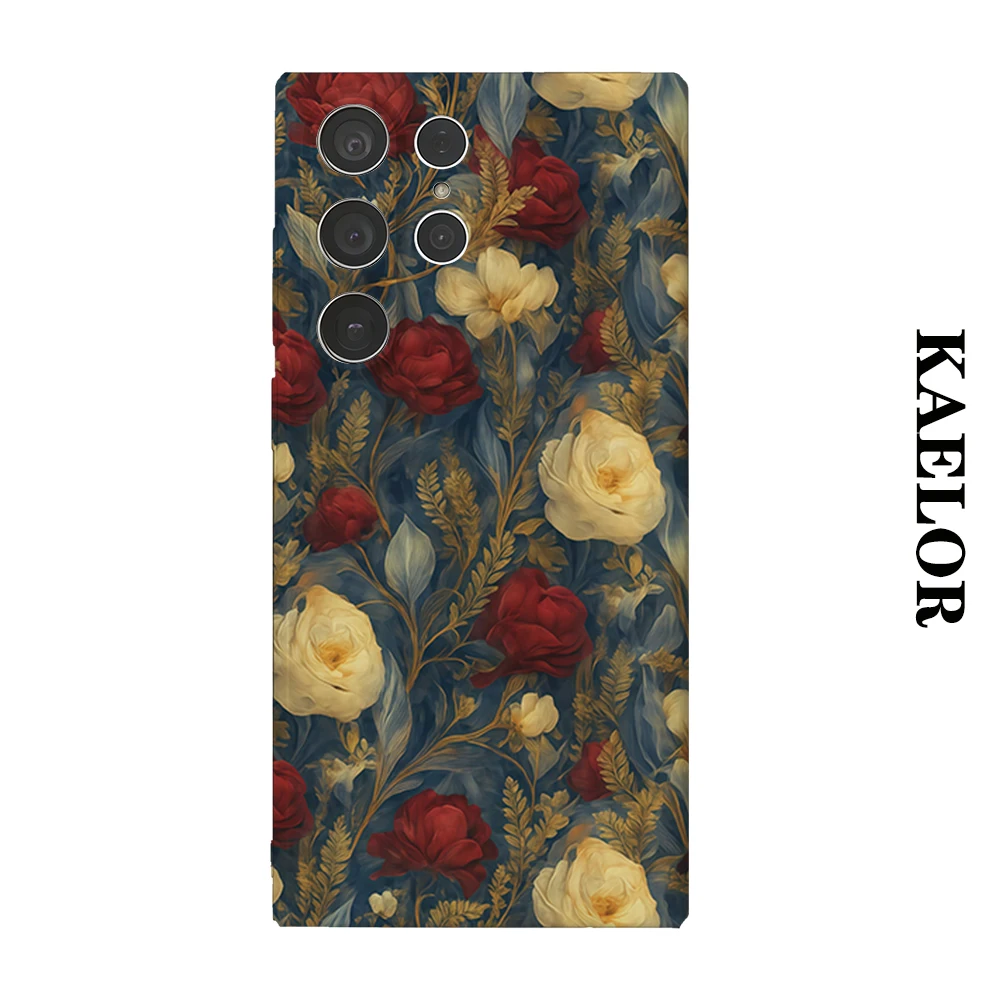 Vintage Floral Bloom Durable Shiny Double-layer Case for Samsung S26 Ultra S25 S24 S23 Plus Anti-drop Scratch Resistant Cover