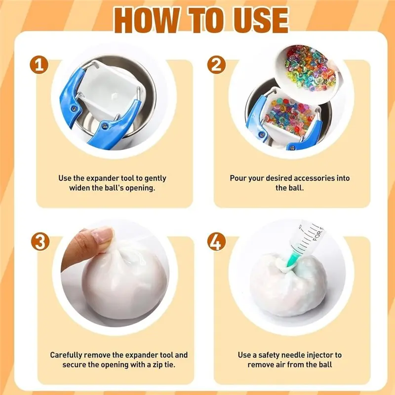 ABXE-DIY Stress Ball Making Kit Milky Blank With 12 Skins Empty Squeeze Balls Fill Beads Expander Tool